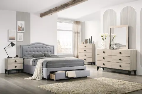 California King Bed, Light Gray