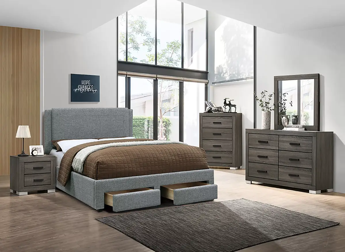 Queen Bed, Light Gray