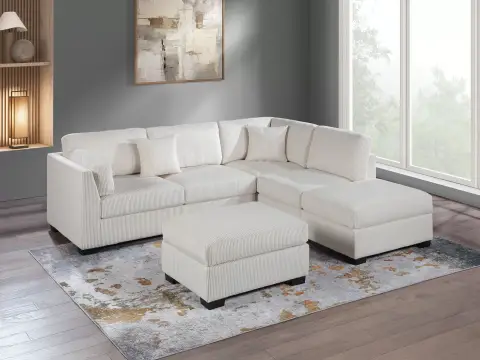 3-Piece Reversible Sectional Set W/ Ottoman, Beige