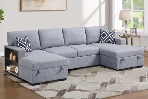 3-Piece Convertible Sectional, Gray