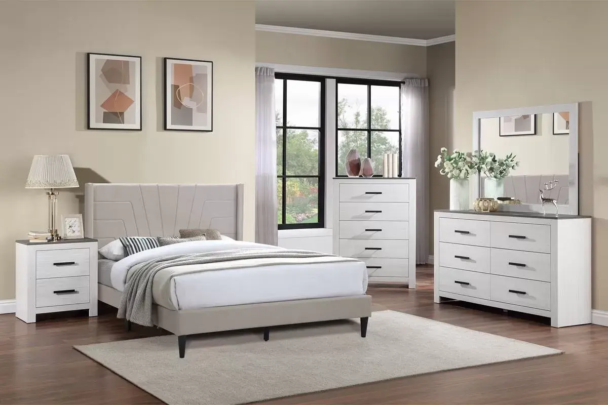 Queen Bed, Light Brown