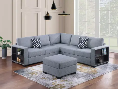 4-Piece Sectional Set W/ Ottoman, Gray