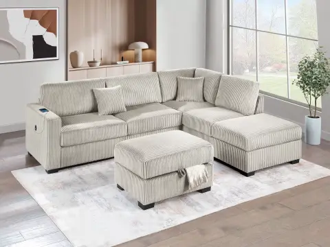 3-Piece Reversible Sectional Set W/ Ottoman, Camel