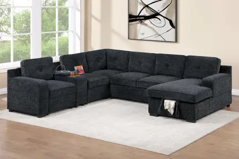 4-Piece Convertible Sectional, Black