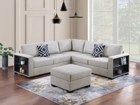 4-Piece Sectional Set W/ Ottoman, Beige