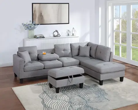 3-Piece Sectional Set, Taupe Gray
