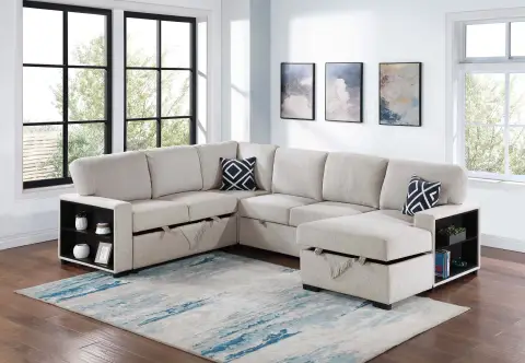 4-Piece Convertible Sectional, Beige
