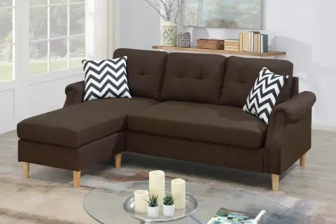 Reversible Sectional Set W/ 2 Accent Pillows, Dark Coffee
