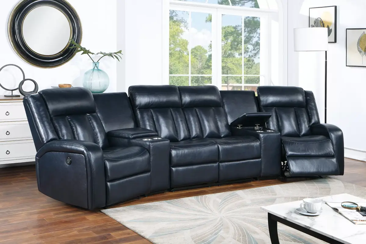 Power Reclining Sectional, Navy Blue