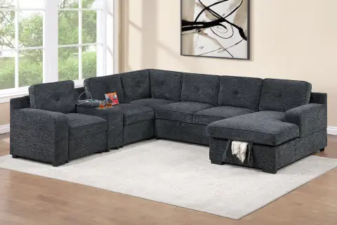 4-Piece Convertible Sectional, Dark Gray