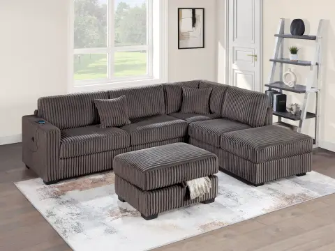 3-Piece Reversible Sectional Set W/ Ottoman, Chocolate