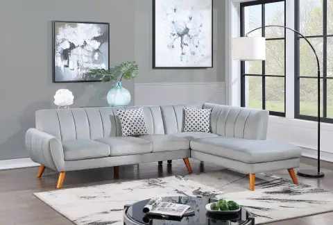 2-Piece Sectional Set W/ 2 Accent Pillows, Light Gray