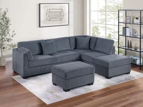 3-Piece Reversible Sectional Set W/ Ottoman, Dark Gray