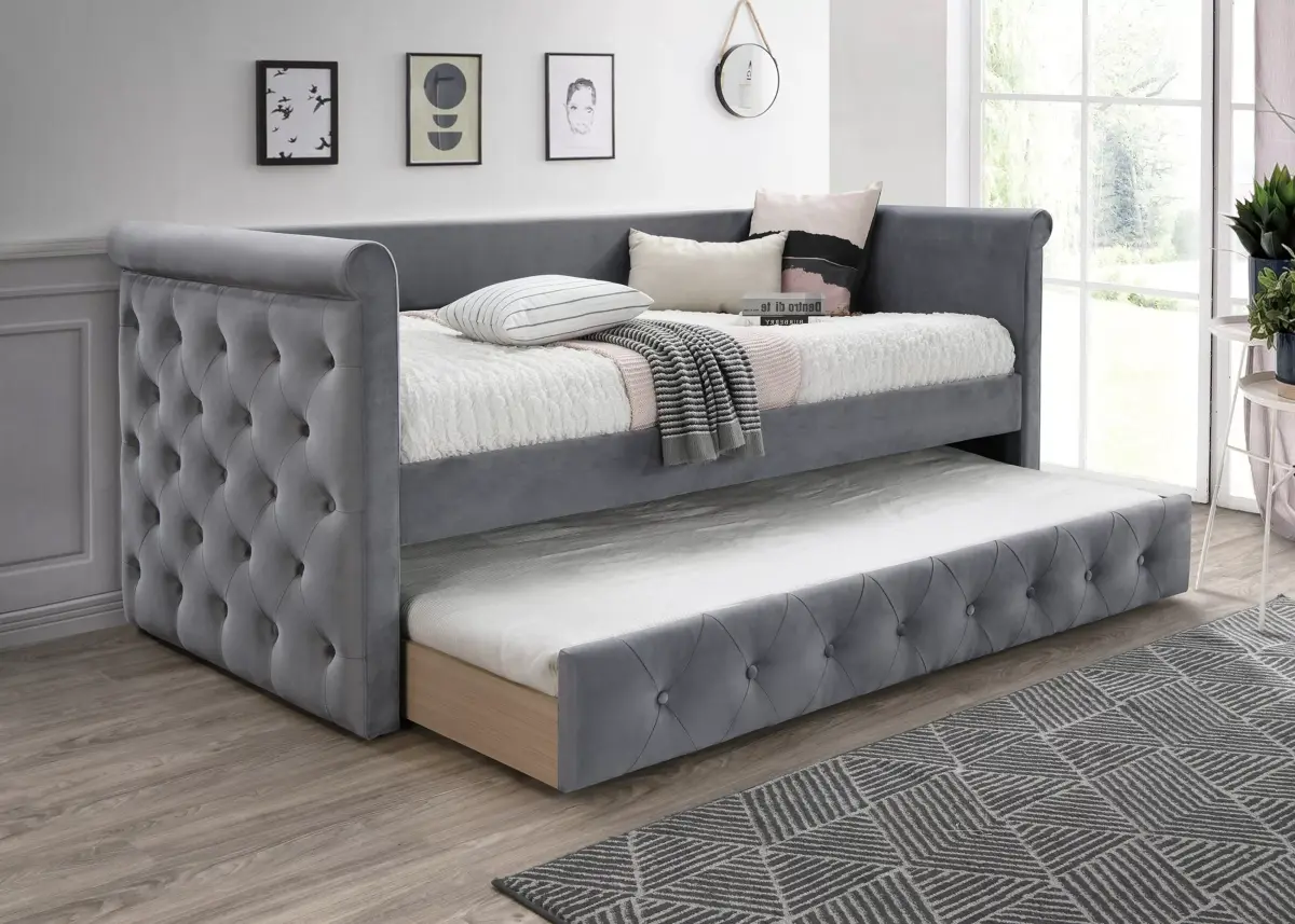 Day Bed w/ Slats + Trundle, Gray