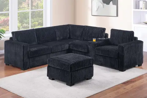 4-Piece Sectional Set W/ Ottoman, Black