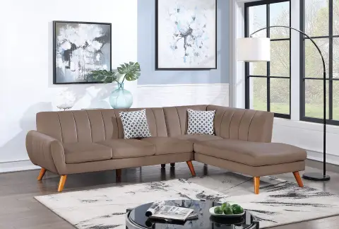 2-Piece Sectional Set W/ 2 Accent Pillows, Light Brown