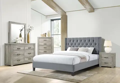 Queen Bed, Gray
