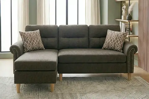 Reversible Sectional Set W/ 2 Accent Pillows, Tan