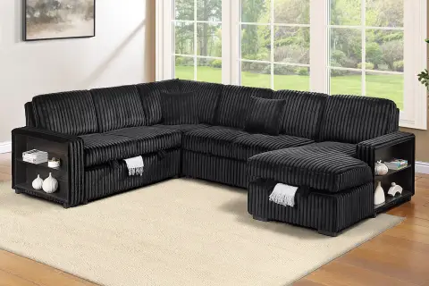 4-Piece Convertible Sectional, Black