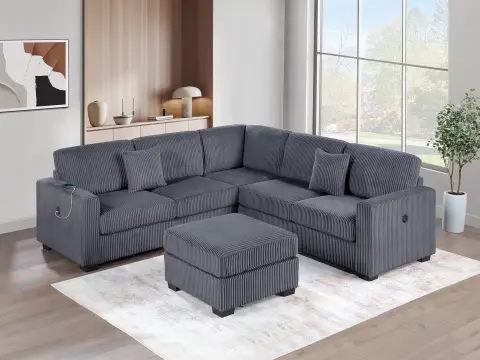 4-Piece Sectional Set W/ Ottoman, Dark Gray