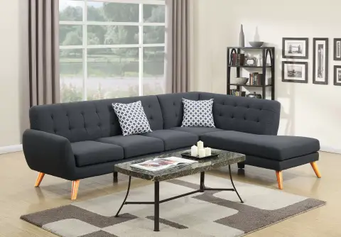 2-Piece Sectional Set W/ 2 Accent Pillows, Ash Black