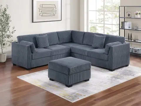 4-Piece Sectional Set W/ Ottoman, Dark Gray