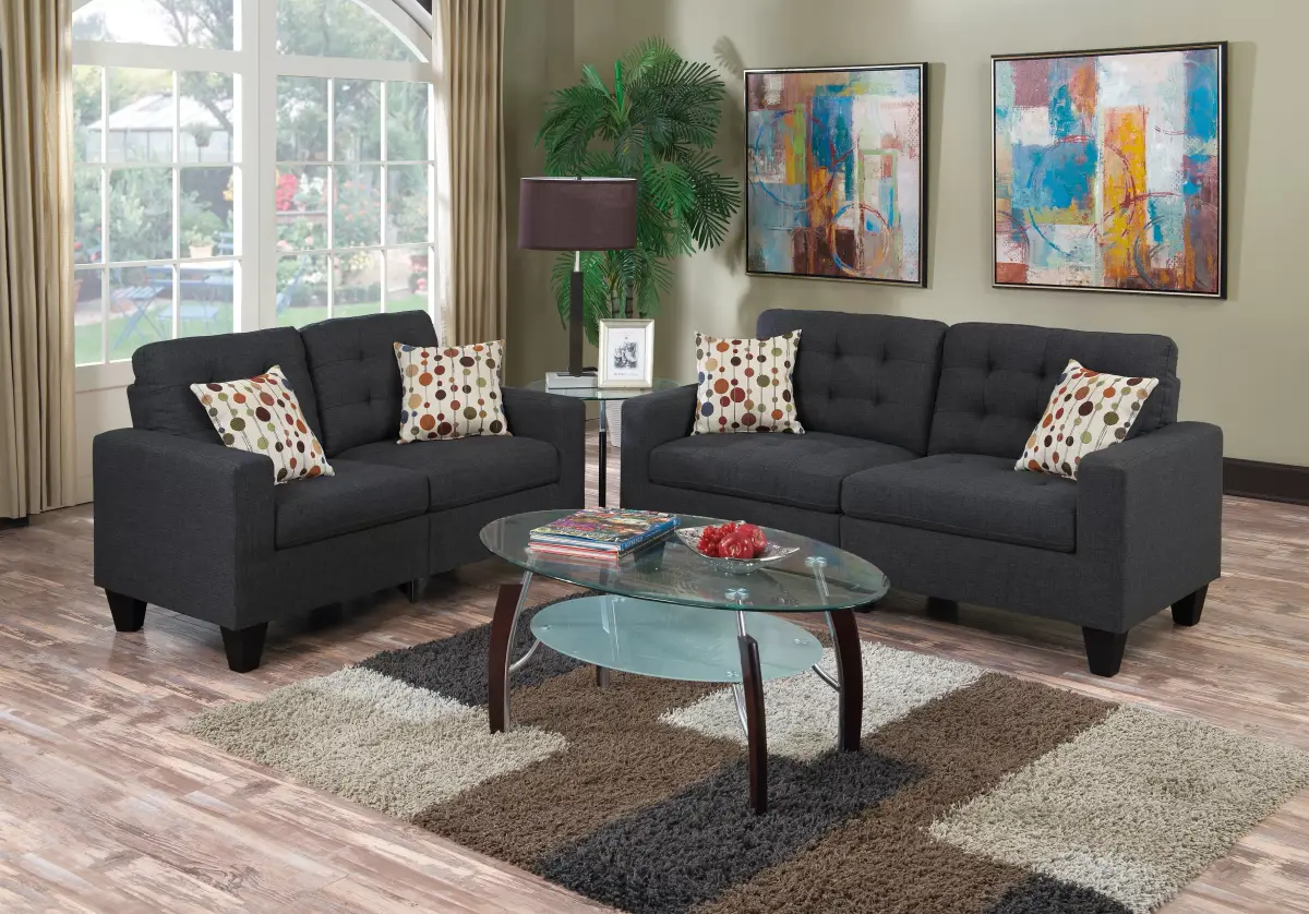 2-Piece Sofa Set, Black Gray