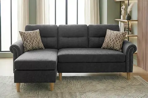Reversible Sectional Set W/ 2 Accent Pillows, Slate