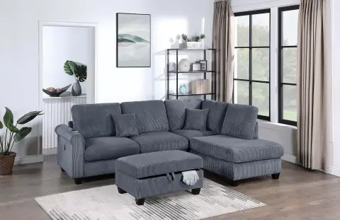 3-Piece Sectional Set, Dark Gray