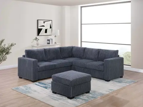 4-Piece Sectional Set W/ Ottoman, Dark Gray