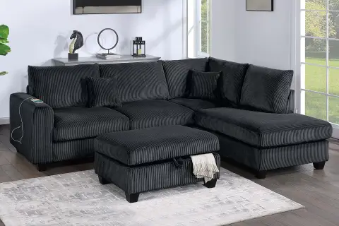 3-Piece Sectional Set, Black