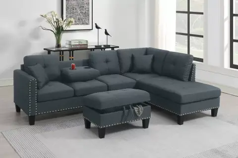 3-Pcs Sectional Set, Charcoal