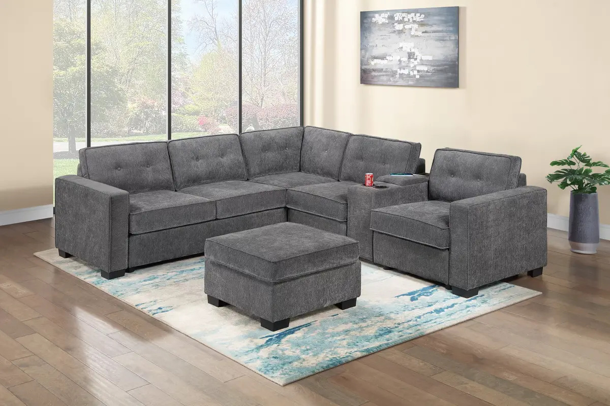 4-Piece Sectional Set W/ Ottoman, Gray