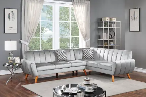 2-Piece Sectional Set W/ 2 Accent Pillows, Light Gray