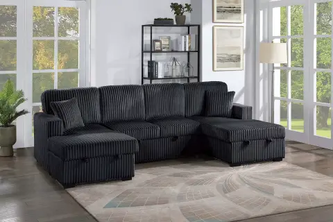 3-Piece Convertible Sectional, Black