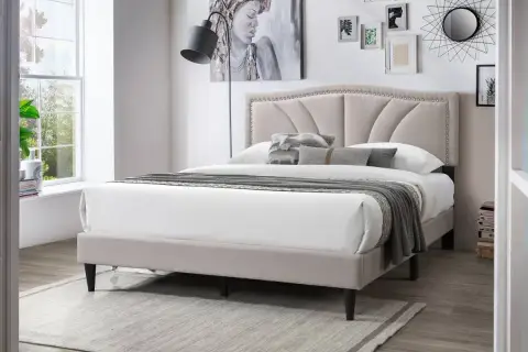 Queen Bed, Light Brown