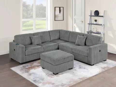 4-Piece Sectional Set W/ Ottoman, Smoke