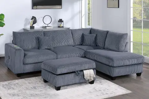 3-Piece Sectional Set, Dark Gray