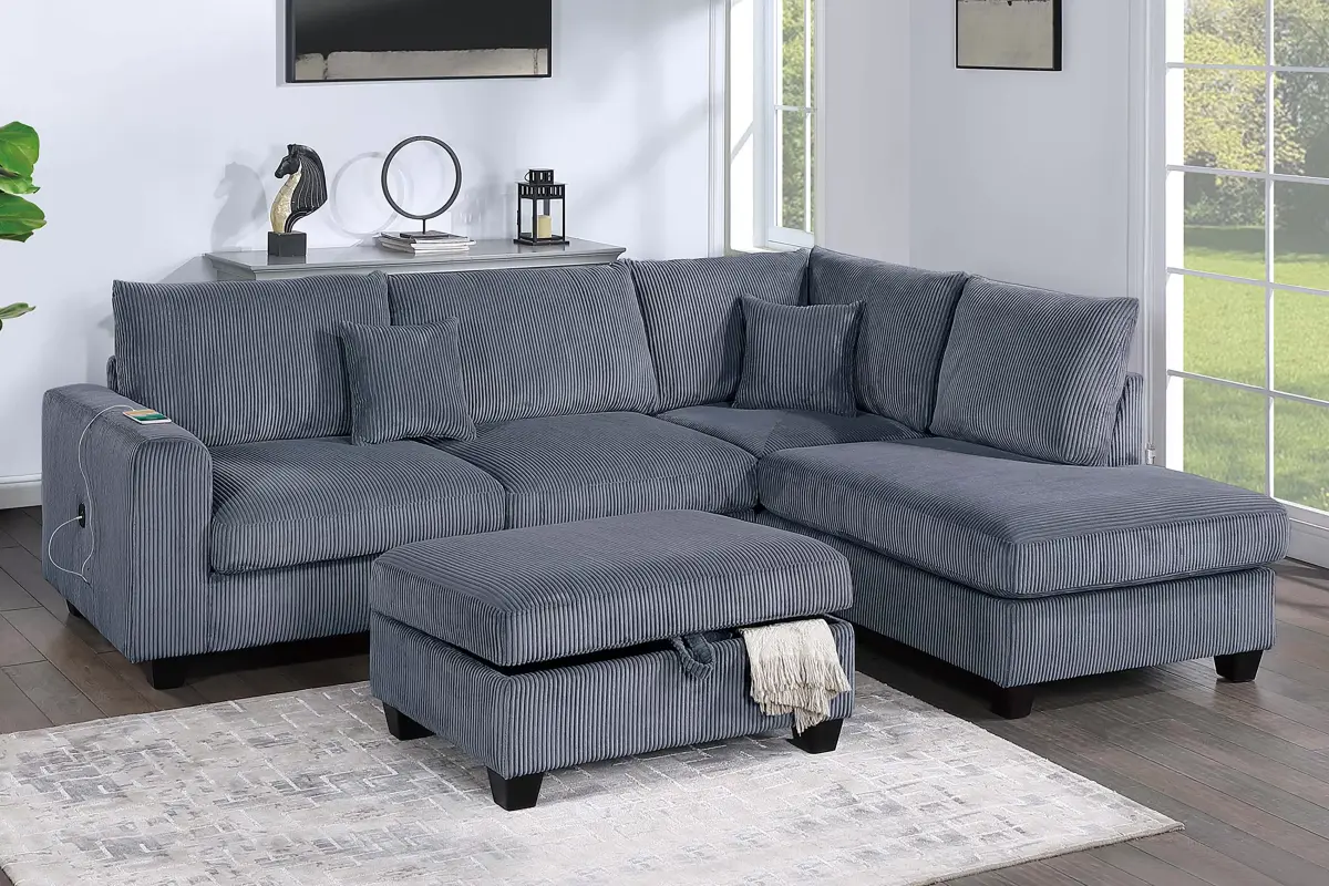 3-Piece Sectional Set, Dark Gray