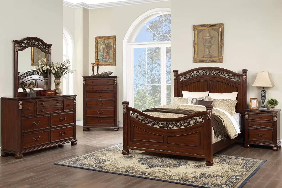 Queen Bed, Dark Cherry