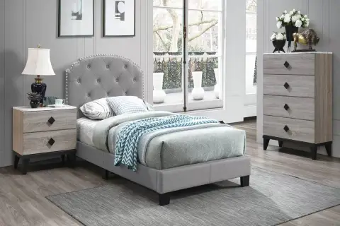Twin Bed, Light Gray