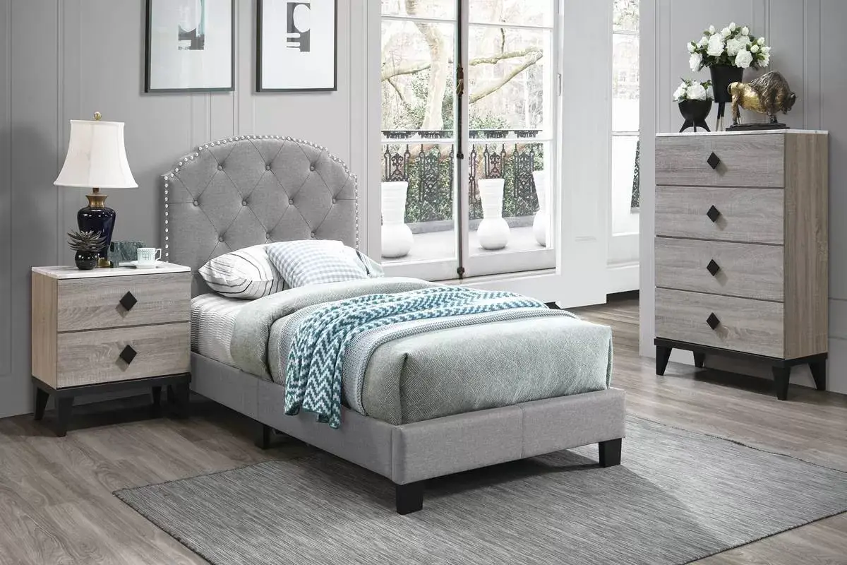 Twin Bed, Light Gray