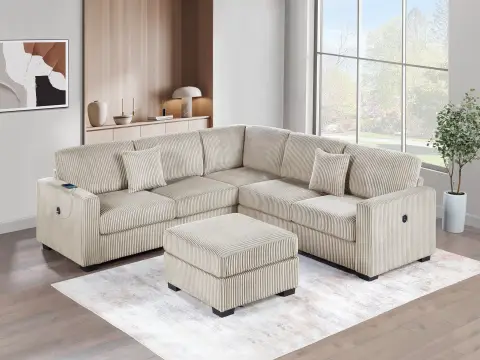 4-Piece Sectional Set W/ Ottoman, Camel