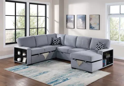 4-Piece Convertible Sectional, Gray