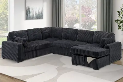 4-Piece Convertible Sectional Set, Black