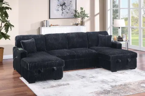 3-Piece Convertible Sectional, Black