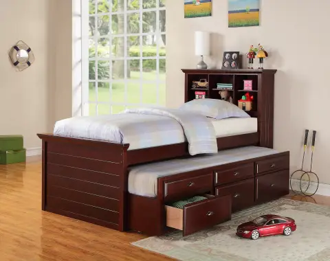 Twin Bed w/ Trundle, Dark Cherry