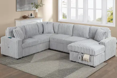 4-Piece Convertible Sectional Set, Mink Gray
