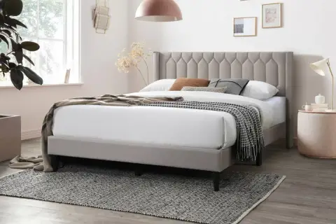 Queen Bed, Light Brown