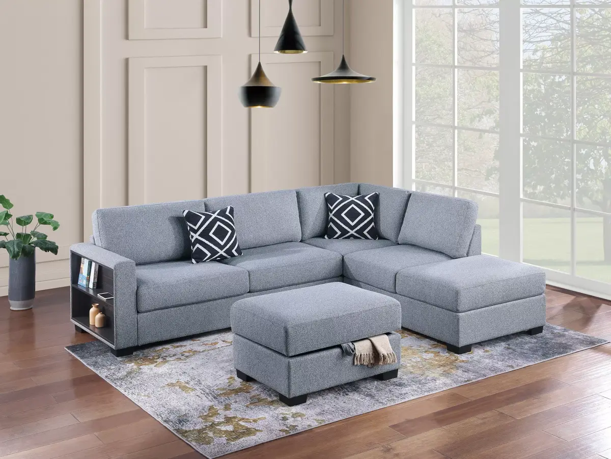 3-Piece Reversible Sectional Set W/ Ottoman, Gray